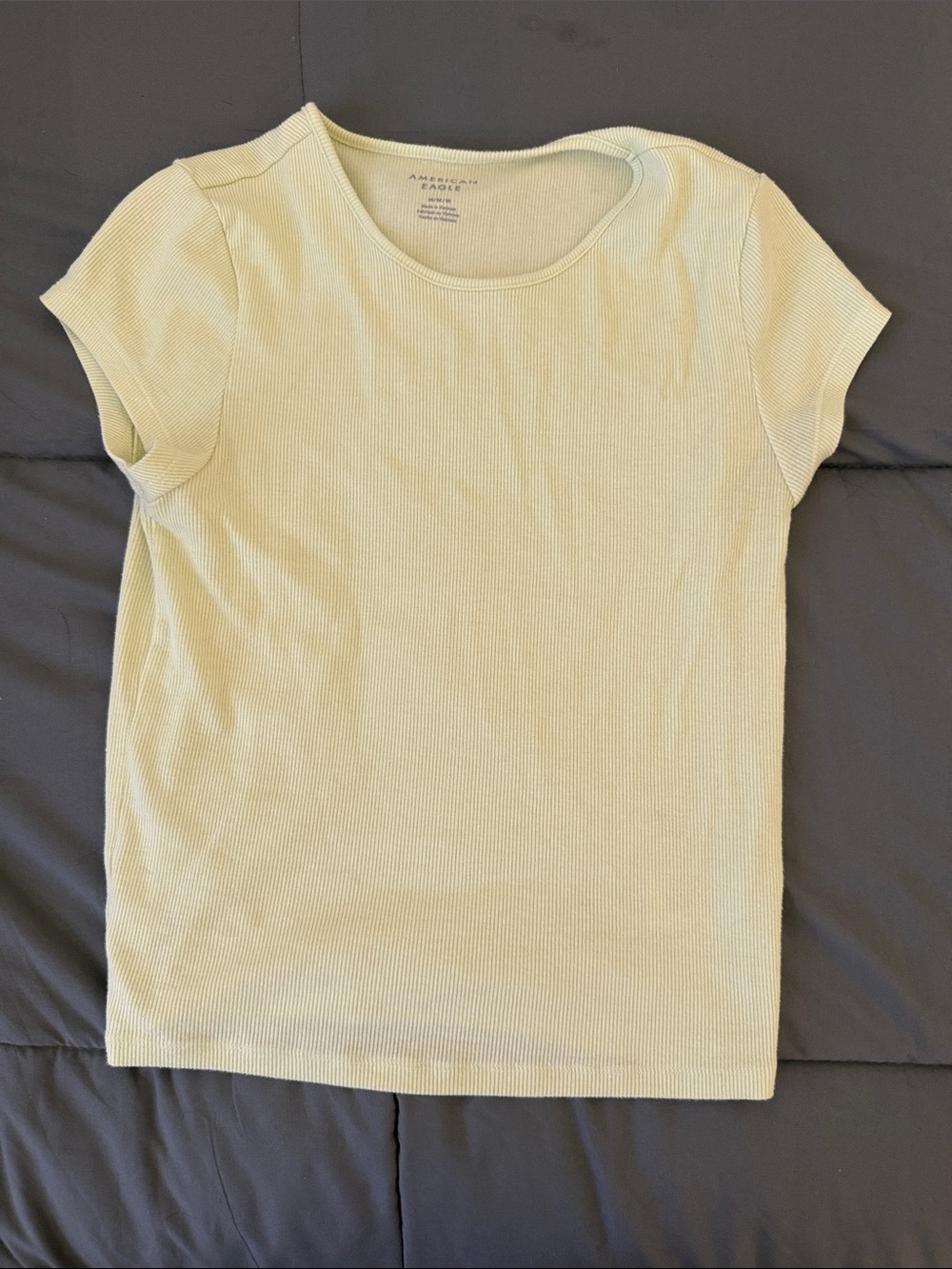 American Eagle Outfitters Women's Pale Yellow Ribbed Short Sleeve Tee